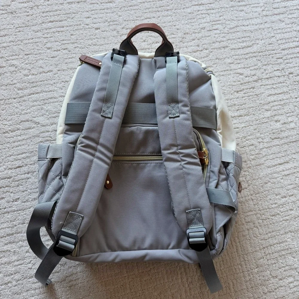 Lovevook Diaper Bag Backpack Grey Cream Quilted Multi-Pocket Travel Bag